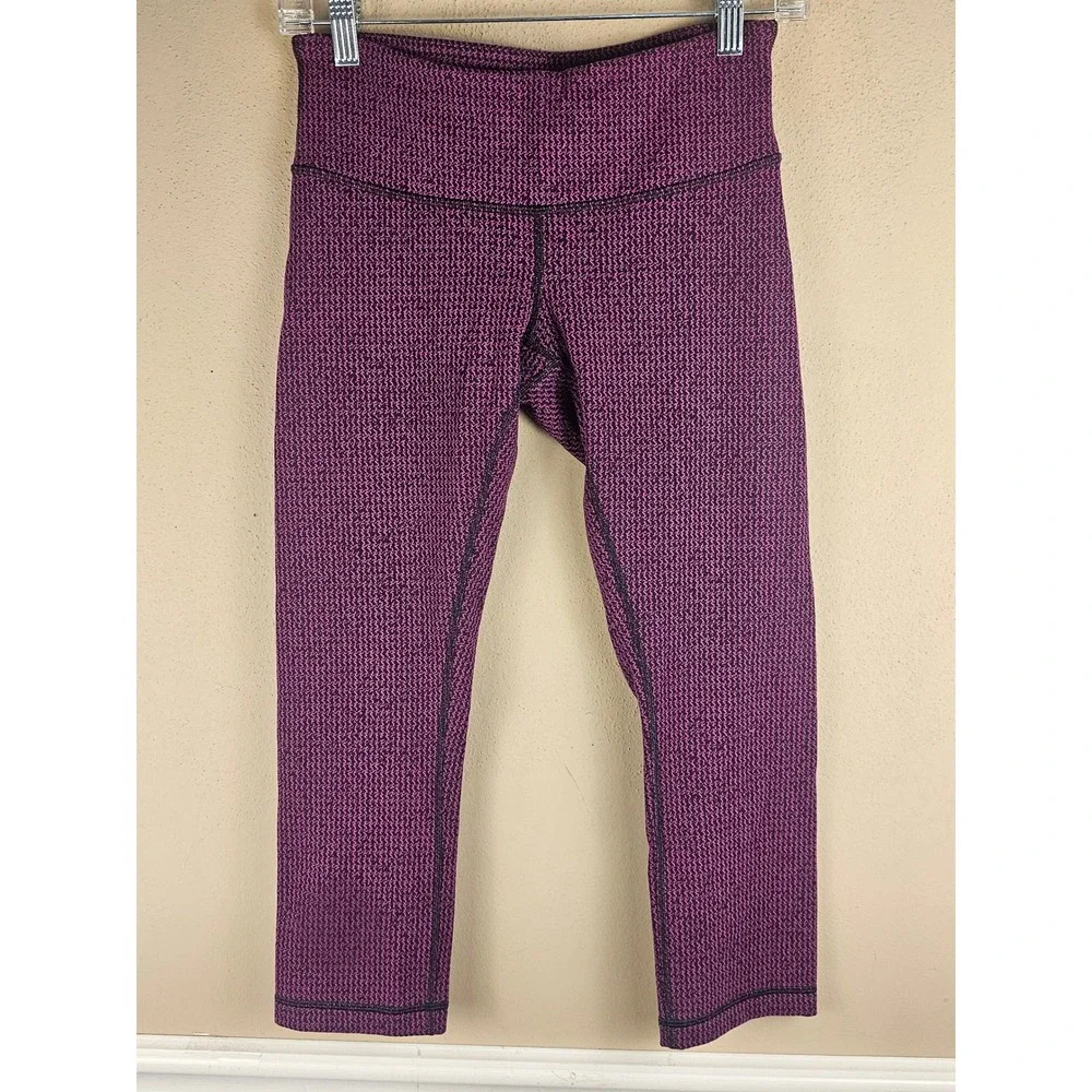 Lululemon Womens Score Jacquard Black Polar Pink Wunder Under Crop Leggings 6